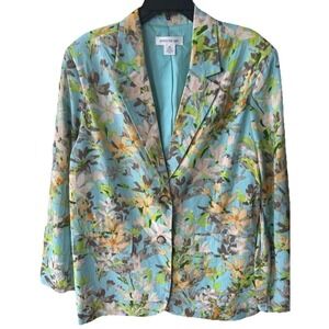 New Skye's The Limit Floral Blazer Jacket XL Rayon Linen Blend Aqua Floral Lined